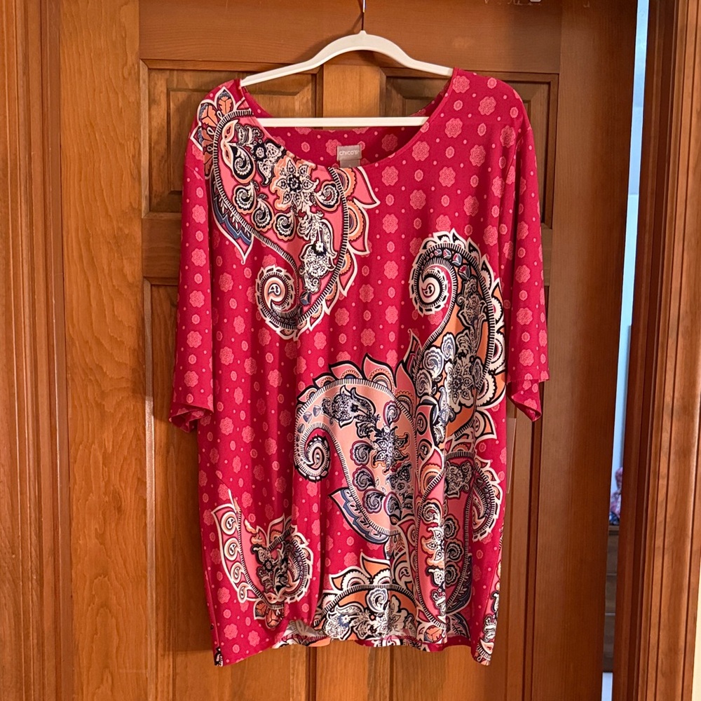 Chico's Vibrant Red Paisley Top